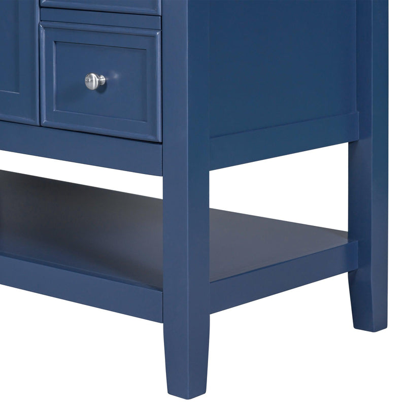 36" Bathroom Vanity with Sink Combo, One Cabinet and Three Drawers, Solid Wood and MDF Board, Blue - Supfirm