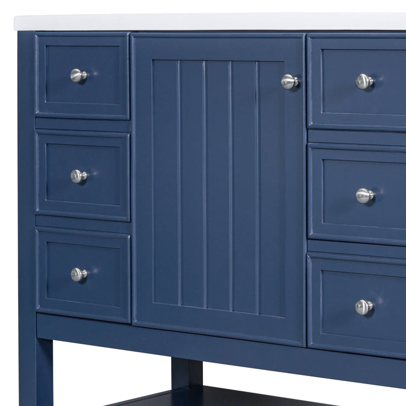 36" Bathroom Vanity with Sink Combo, One Cabinet and Three Drawers, Solid Wood and MDF Board, Blue - Supfirm