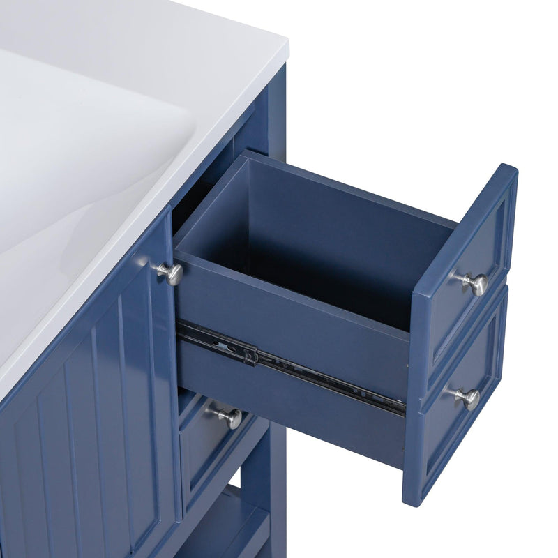 36" Bathroom Vanity with Sink Combo, One Cabinet and Three Drawers, Solid Wood and MDF Board, Blue - Supfirm