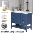 36" Bathroom Vanity with Sink Combo, One Cabinet and Three Drawers, Solid Wood and MDF Board, Blue - Supfirm