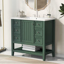 36" Bathroom Vanity with Sink Combo, One Cabinet and Three Drawers, Solid Wood and MDF Board, Green - Supfirm