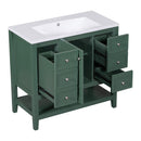 36" Bathroom Vanity with Sink Combo, One Cabinet and Three Drawers, Solid Wood and MDF Board, Green - Supfirm