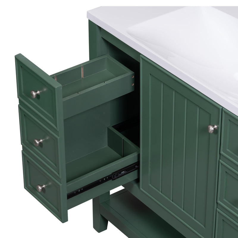 36" Bathroom Vanity with Sink Combo, One Cabinet and Three Drawers, Solid Wood and MDF Board, Green - Supfirm