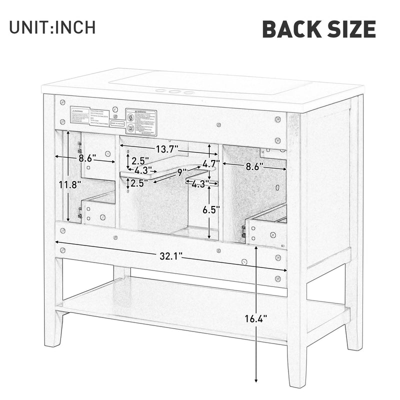 36" Bathroom Vanity with Sink Combo, One Cabinet and Three Drawers, Solid Wood and MDF Board, Green - Supfirm