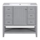 36" Bathroom Vanity with Sink Combo, One Cabinet and Three Drawers, Solid Wood and MDF Board, Grey - Supfirm