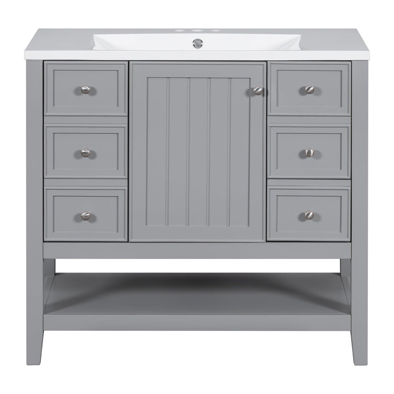 36" Bathroom Vanity with Sink Combo, One Cabinet and Three Drawers, Solid Wood and MDF Board, Grey - Supfirm