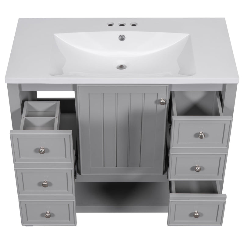 36" Bathroom Vanity with Sink Combo, One Cabinet and Three Drawers, Solid Wood and MDF Board, Grey - Supfirm