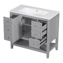 36" Bathroom Vanity with Sink Combo, One Cabinet and Three Drawers, Solid Wood and MDF Board, Grey - Supfirm