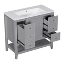 36" Bathroom Vanity with Sink Combo, One Cabinet and Three Drawers, Solid Wood and MDF Board, Grey - Supfirm