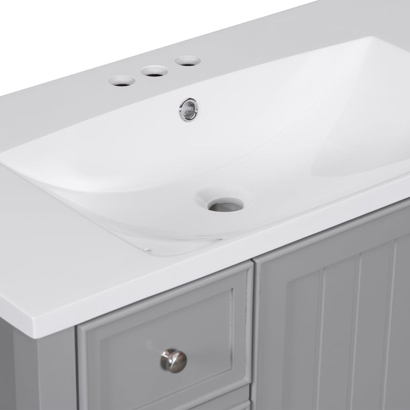 36" Bathroom Vanity with Sink Combo, One Cabinet and Three Drawers, Solid Wood and MDF Board, Grey - Supfirm