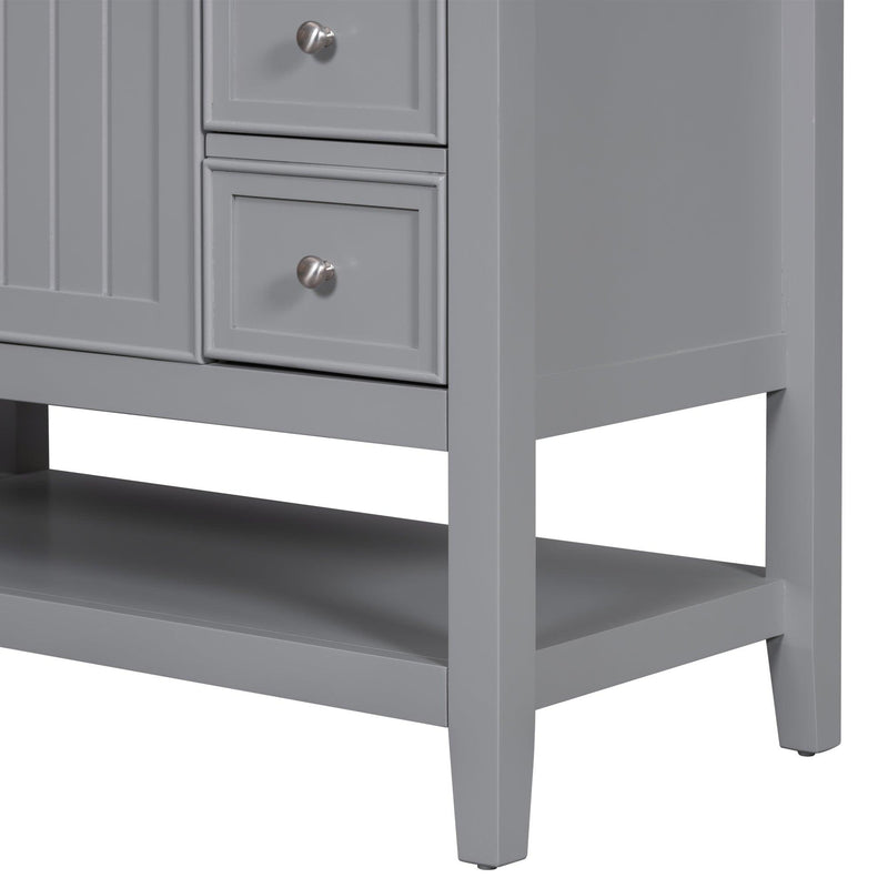 36" Bathroom Vanity with Sink Combo, One Cabinet and Three Drawers, Solid Wood and MDF Board, Grey - Supfirm