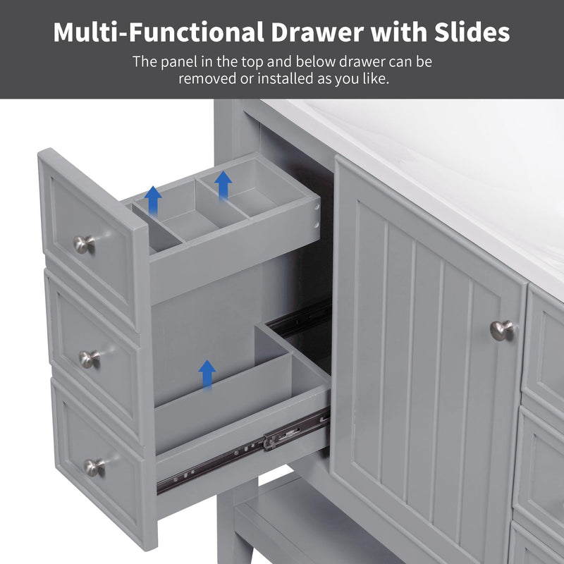 36" Bathroom Vanity with Sink Combo, One Cabinet and Three Drawers, Solid Wood and MDF Board, Grey - Supfirm