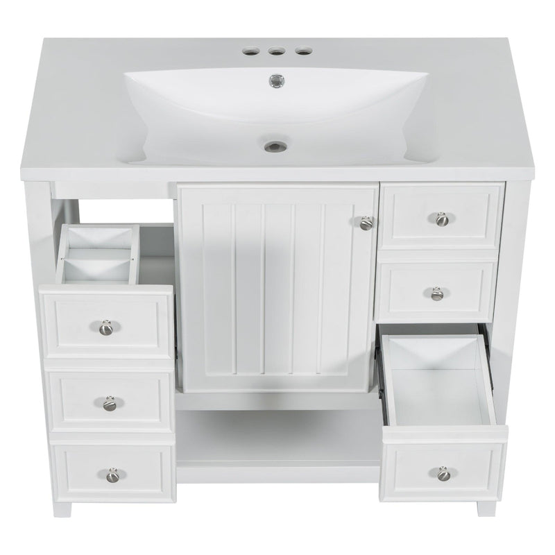 36" Bathroom Vanity with Sink Combo, One Cabinet and Three Drawers, Solid Wood and MDF Board, White - Supfirm