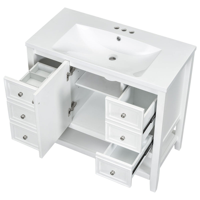 36" Bathroom Vanity with Sink Combo, One Cabinet and Three Drawers, Solid Wood and MDF Board, White - Supfirm