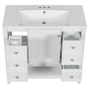 36" Bathroom Vanity with Sink Combo, One Cabinet and Three Drawers, Solid Wood and MDF Board, White - Supfirm