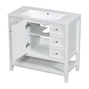 36" Bathroom Vanity with Sink Combo, One Cabinet and Three Drawers, Solid Wood and MDF Board, White - Supfirm