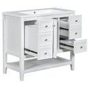 36" Bathroom Vanity with Sink Combo, One Cabinet and Three Drawers, Solid Wood and MDF Board, White - Supfirm