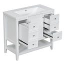 36" Bathroom Vanity with Sink Combo, One Cabinet and Three Drawers, Solid Wood and MDF Board, White - Supfirm