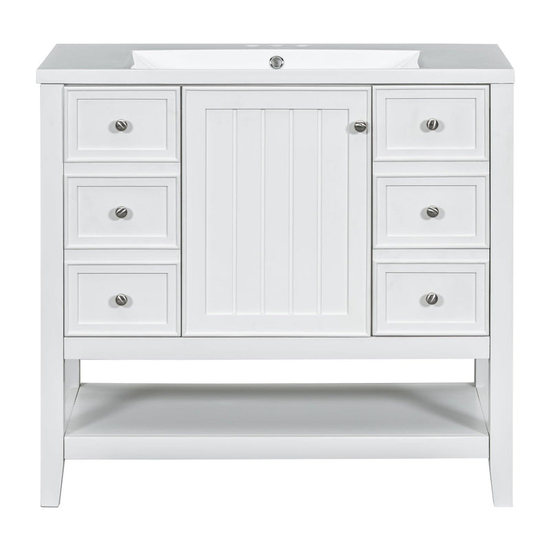 36" Bathroom Vanity with Sink Combo, One Cabinet and Three Drawers, Solid Wood and MDF Board, White - Supfirm