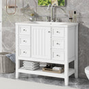 36" Bathroom Vanity with Sink Combo, One Cabinet and Three Drawers, Solid Wood and MDF Board, White - Supfirm