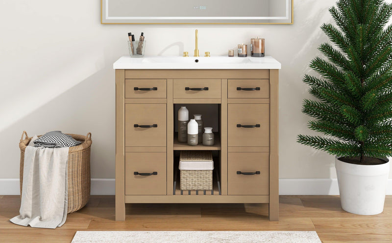 36''Bathroom Vanity with Undermount Sink,Modern Bathroom Storage Cabinet with 2 Drawers and 2 Cabinets,Solid Wood Frame Bathroom Cabinet - Supfirm