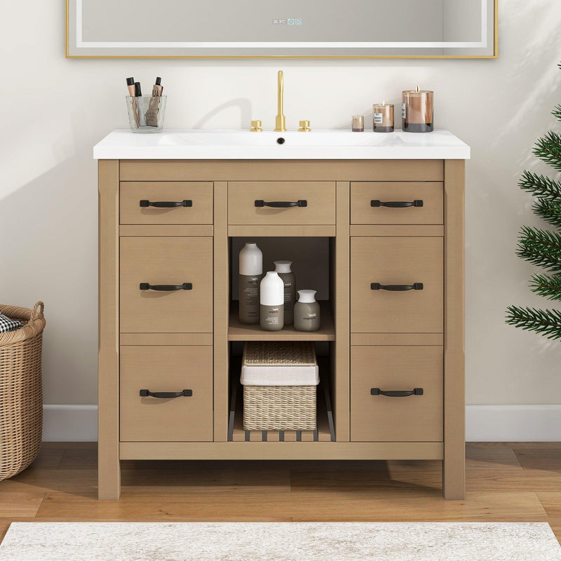 36''Bathroom Vanity with Undermount Sink,Modern Bathroom Storage Cabinet with 2 Drawers and 2 Cabinets,Solid Wood Frame Bathroom Cabinet - Supfirm