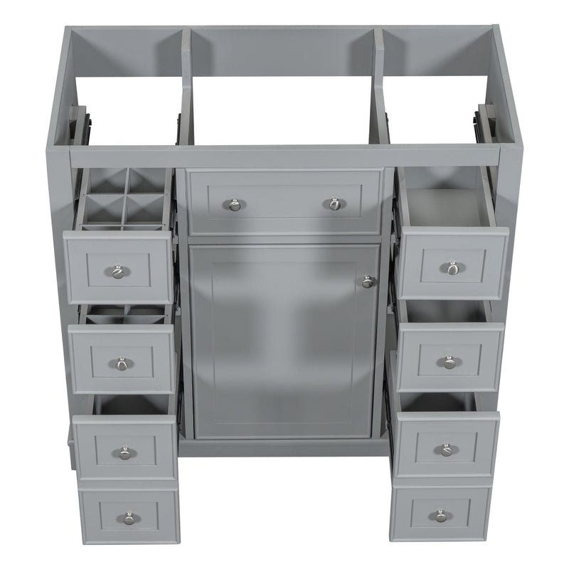 36" Bathroom Vanity without Sink, Cabinet Base Only, One Cabinet and Six Drawers, Grey - Supfirm