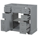 36" Bathroom Vanity without Sink, Cabinet Base Only, One Cabinet and Six Drawers, Grey - Supfirm