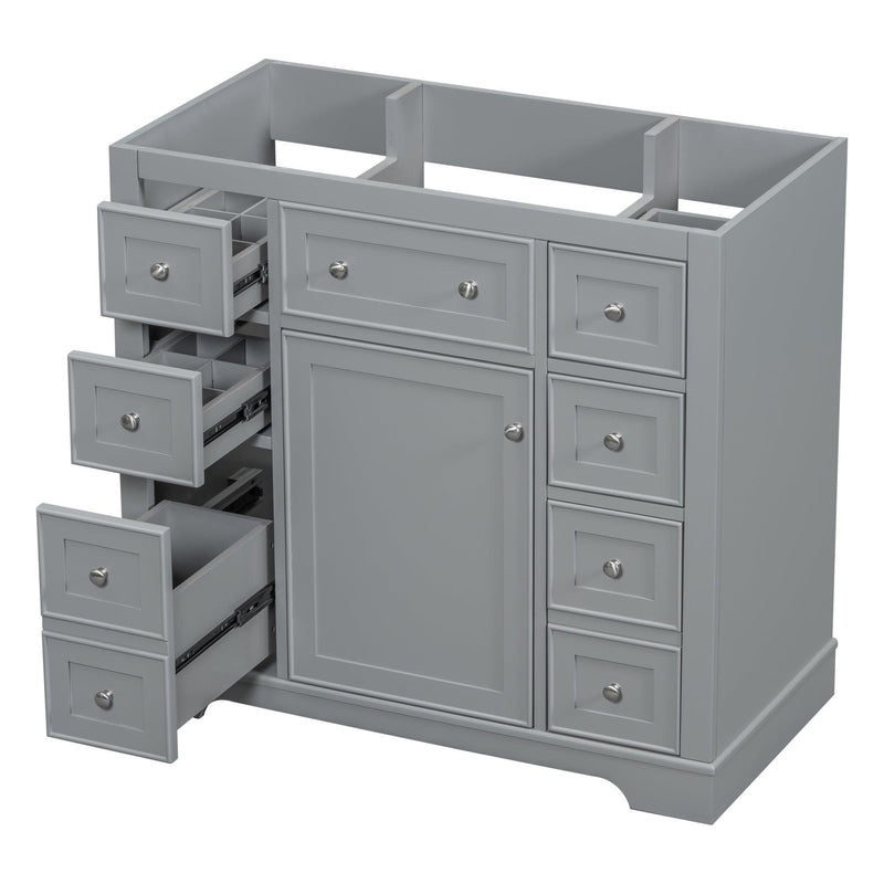 36" Bathroom Vanity without Sink, Cabinet Base Only, One Cabinet and Six Drawers, Grey - Supfirm