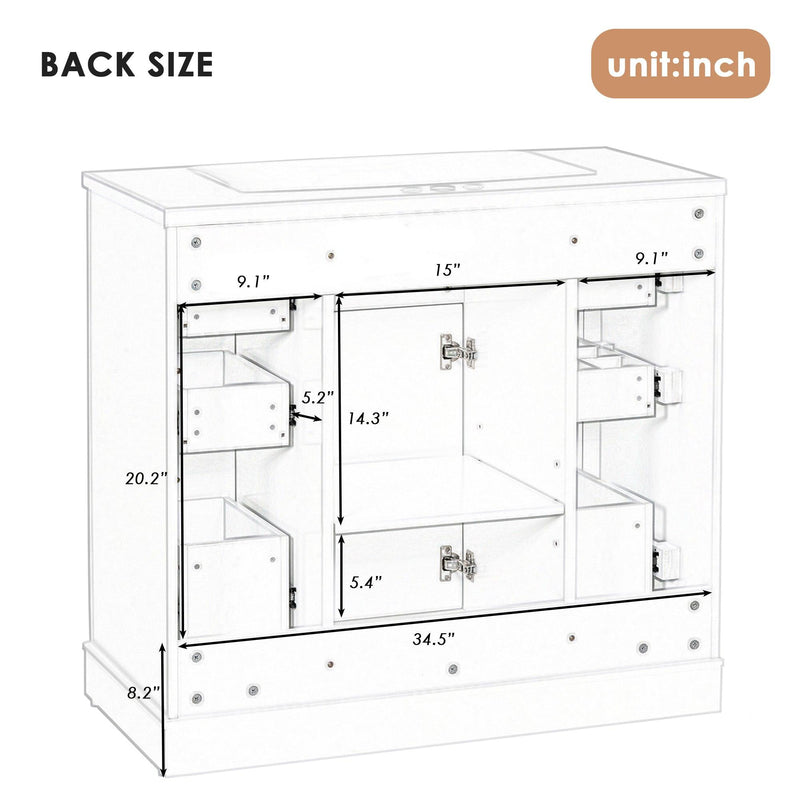 36" Bathroom Vanity without Sink, Cabinet Base Only, One Cabinet and Six Drawers, Grey - Supfirm