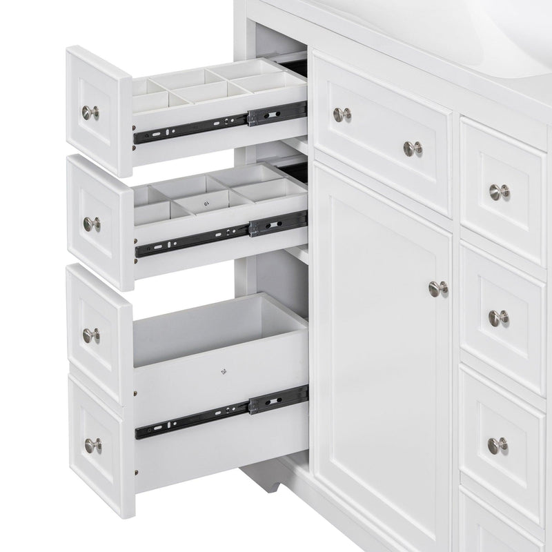 36" Bathroom Vanity without Sink, Cabinet Base Only, One Cabinet and Six Drawers, White - Supfirm