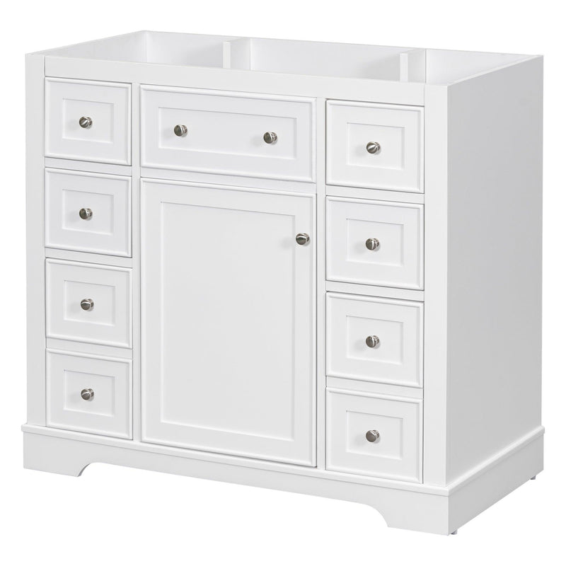 36" Bathroom Vanity without Sink, Cabinet Base Only, One Cabinet and Six Drawers, White - Supfirm