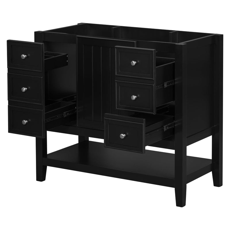 36" Bathroom Vanity without Sink, Cabinet Base Only, One Cabinet and three Drawers, Black - Supfirm