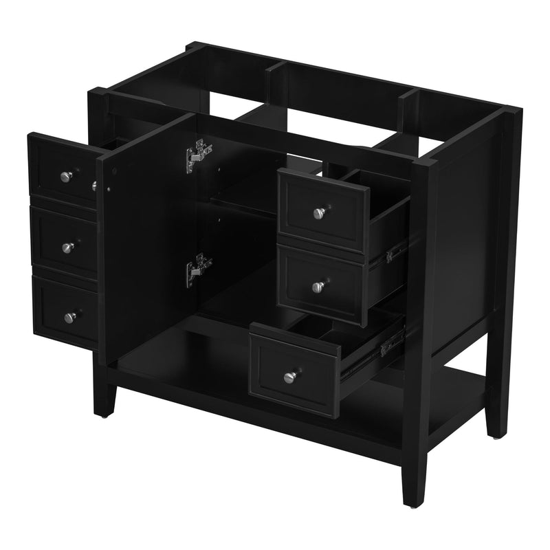 36" Bathroom Vanity without Sink, Cabinet Base Only, One Cabinet and three Drawers, Black - Supfirm