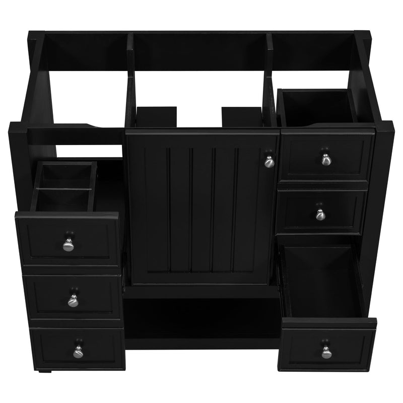 36" Bathroom Vanity without Sink, Cabinet Base Only, One Cabinet and three Drawers, Black - Supfirm