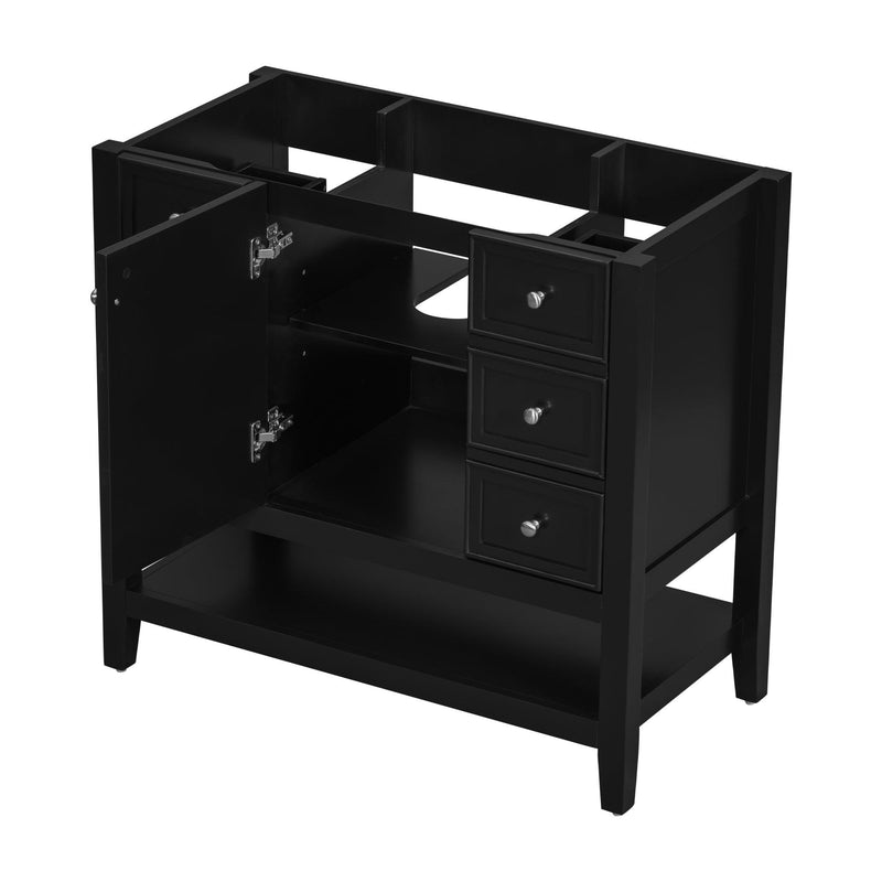 36" Bathroom Vanity without Sink, Cabinet Base Only, One Cabinet and three Drawers, Black - Supfirm