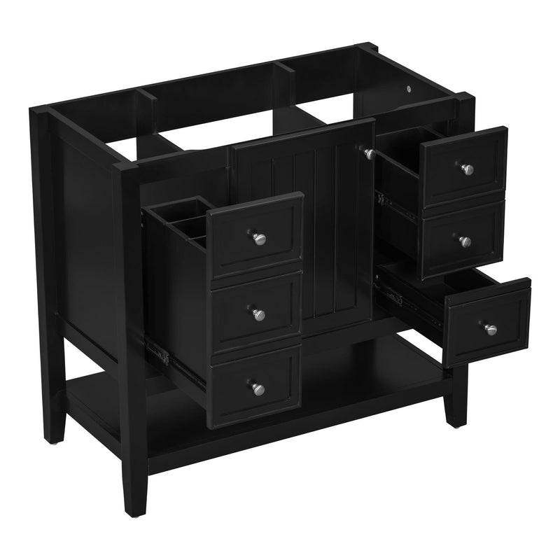 36" Bathroom Vanity without Sink, Cabinet Base Only, One Cabinet and three Drawers, Black - Supfirm