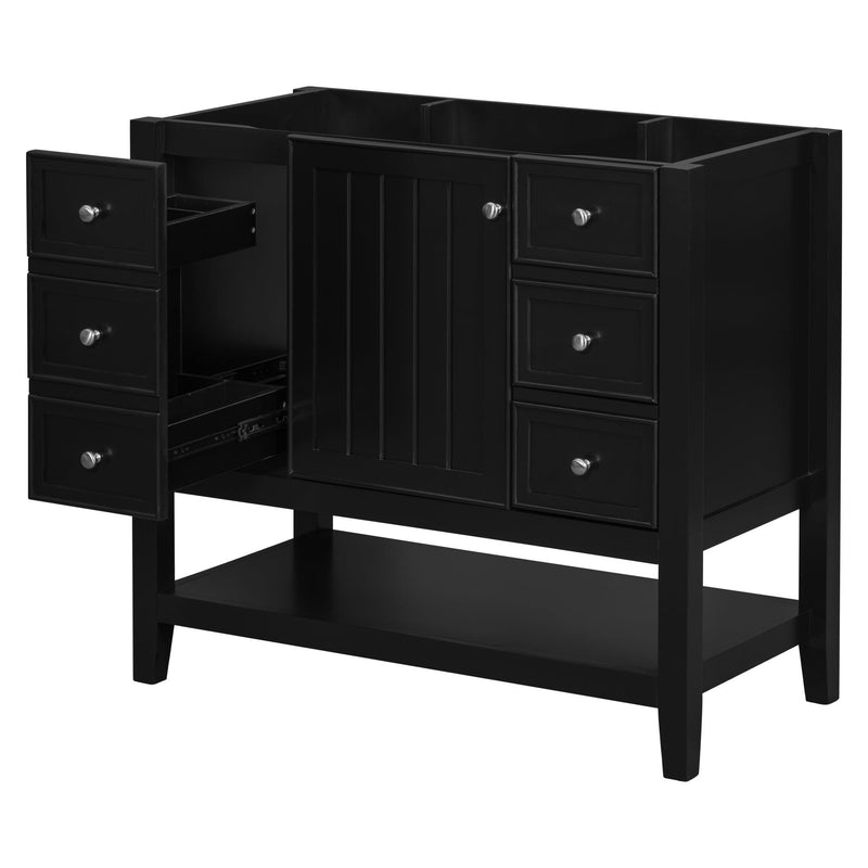 36" Bathroom Vanity without Sink, Cabinet Base Only, One Cabinet and three Drawers, Black - Supfirm