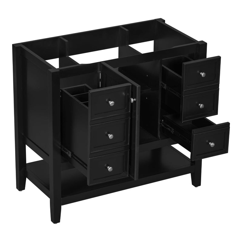 36" Bathroom Vanity without Sink, Cabinet Base Only, One Cabinet and three Drawers, Black - Supfirm