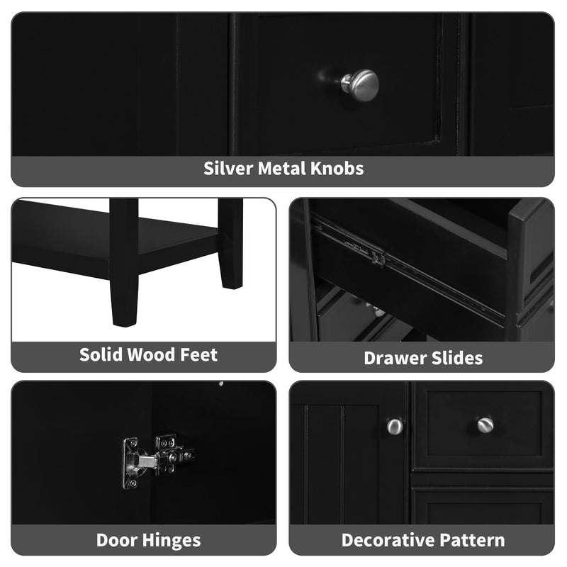 36" Bathroom Vanity without Sink, Cabinet Base Only, One Cabinet and three Drawers, Black - Supfirm