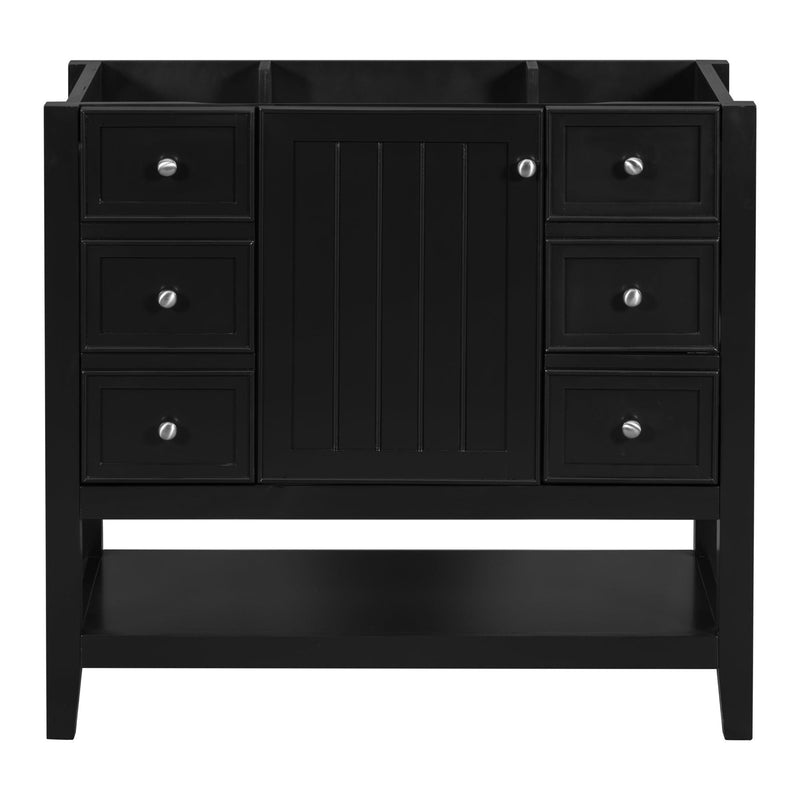 36" Bathroom Vanity without Sink, Cabinet Base Only, One Cabinet and three Drawers, Black - Supfirm