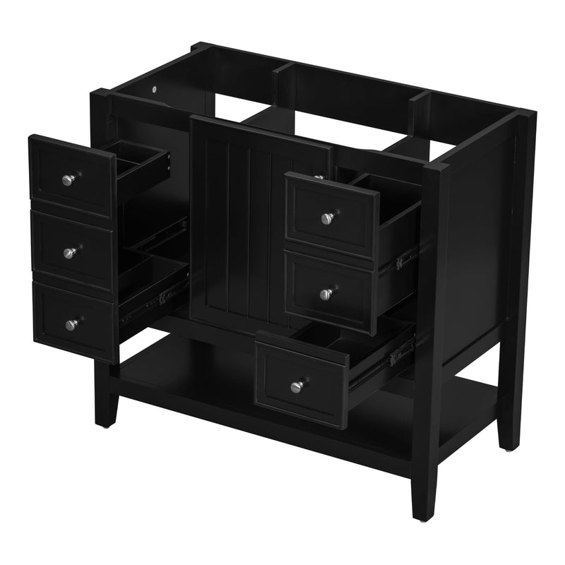 36" Bathroom Vanity without Sink, Cabinet Base Only, One Cabinet and three Drawers, Black - Supfirm