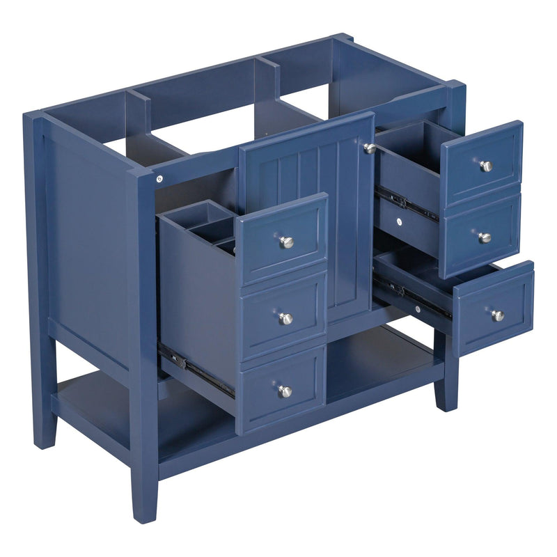 36" Bathroom Vanity without Sink, Cabinet Base Only, One Cabinet and three Drawers, Blue - Supfirm