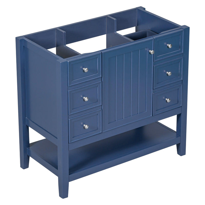 36" Bathroom Vanity without Sink, Cabinet Base Only, One Cabinet and three Drawers, Blue - Supfirm