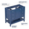 36" Bathroom Vanity without Sink, Cabinet Base Only, One Cabinet and three Drawers, Blue - Supfirm