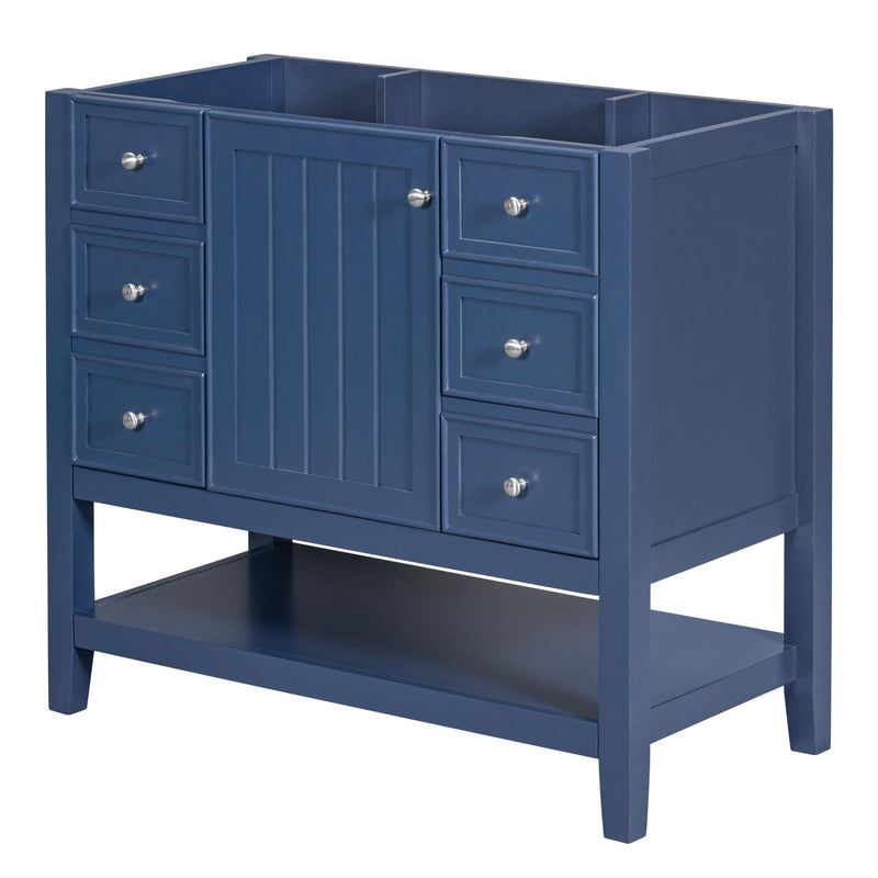 36" Bathroom Vanity without Sink, Cabinet Base Only, One Cabinet and three Drawers, Blue - Supfirm