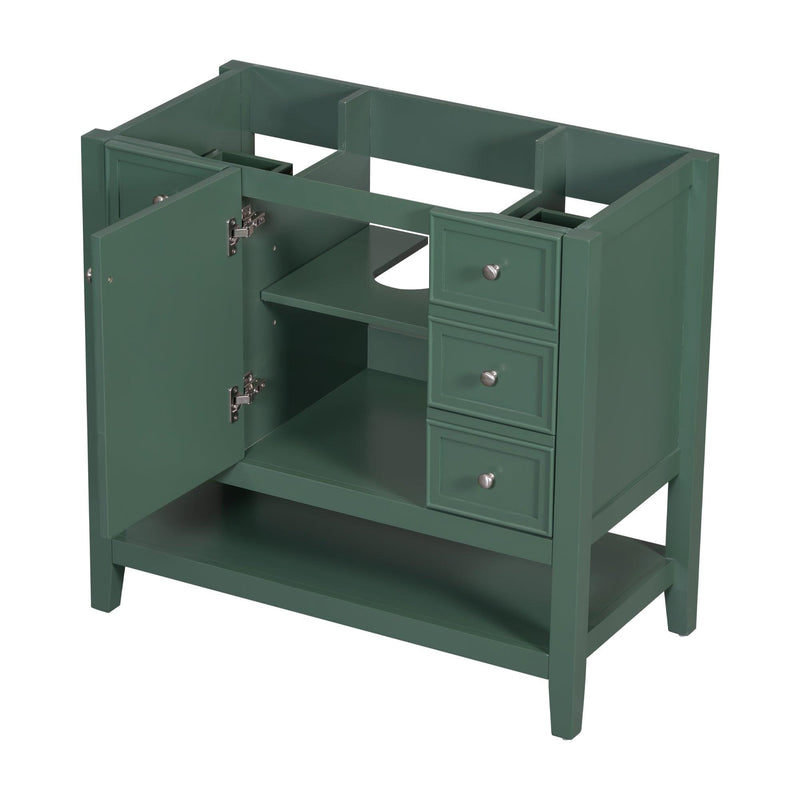 36" Bathroom Vanity without Sink, Cabinet Base Only, One Cabinet and three Drawers, Green - Supfirm