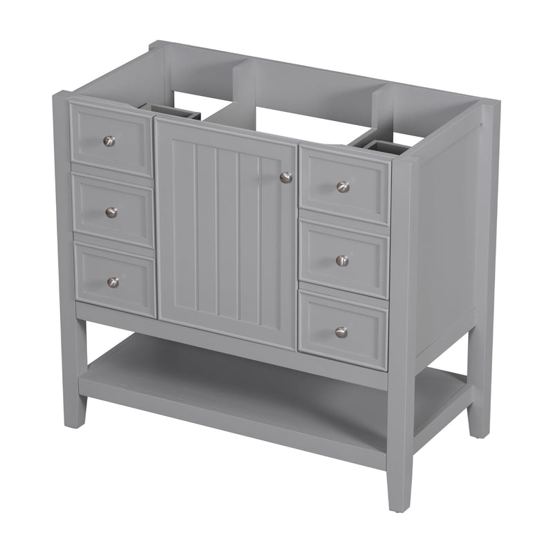 36" Bathroom Vanity without Sink, Cabinet Base Only, One Cabinet and three Drawers, Grey - Supfirm