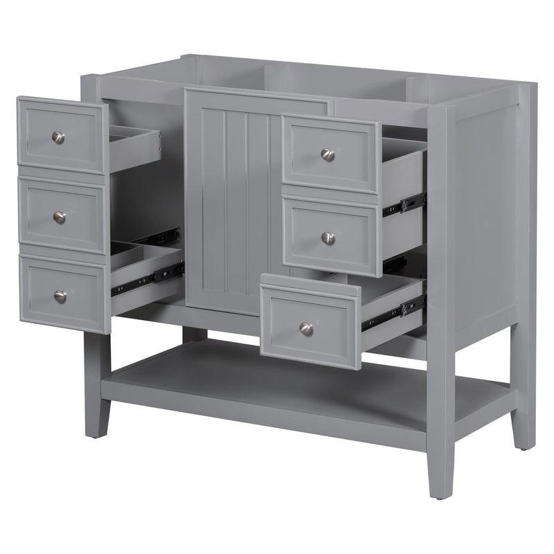 36" Bathroom Vanity without Sink, Cabinet Base Only, One Cabinet and three Drawers, Grey - Supfirm