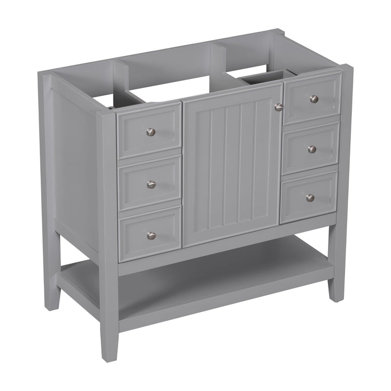 36" Bathroom Vanity without Sink, Cabinet Base Only, One Cabinet and three Drawers, Grey - Supfirm